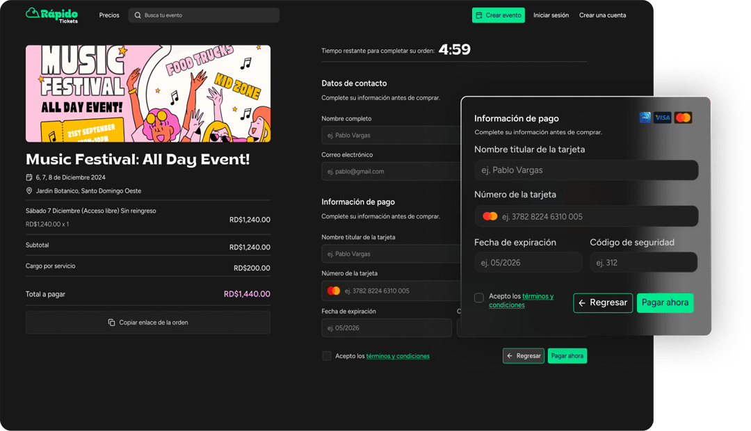 Proceso de pago de Rápido Tickets